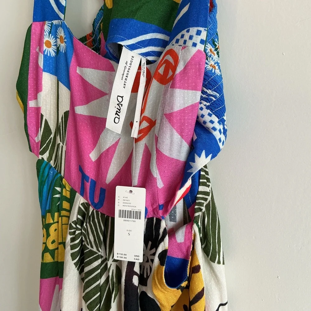 NEW Anthropologie Cutout Maxi Dress Vibrant Statement Artsy Patchwork Sun moon S - Picture 9 of 9